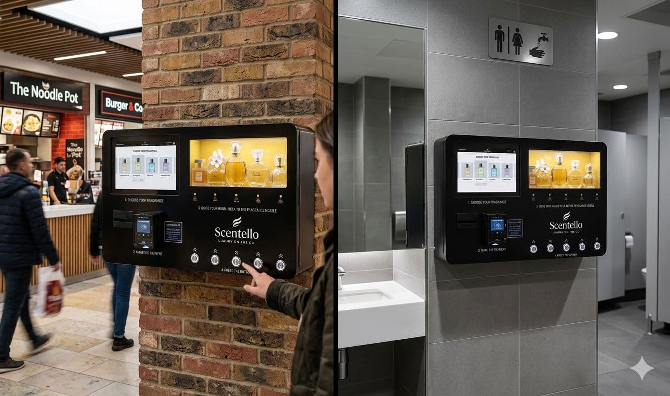 Scentello perfume vending machine deployed in a UK shopping centre