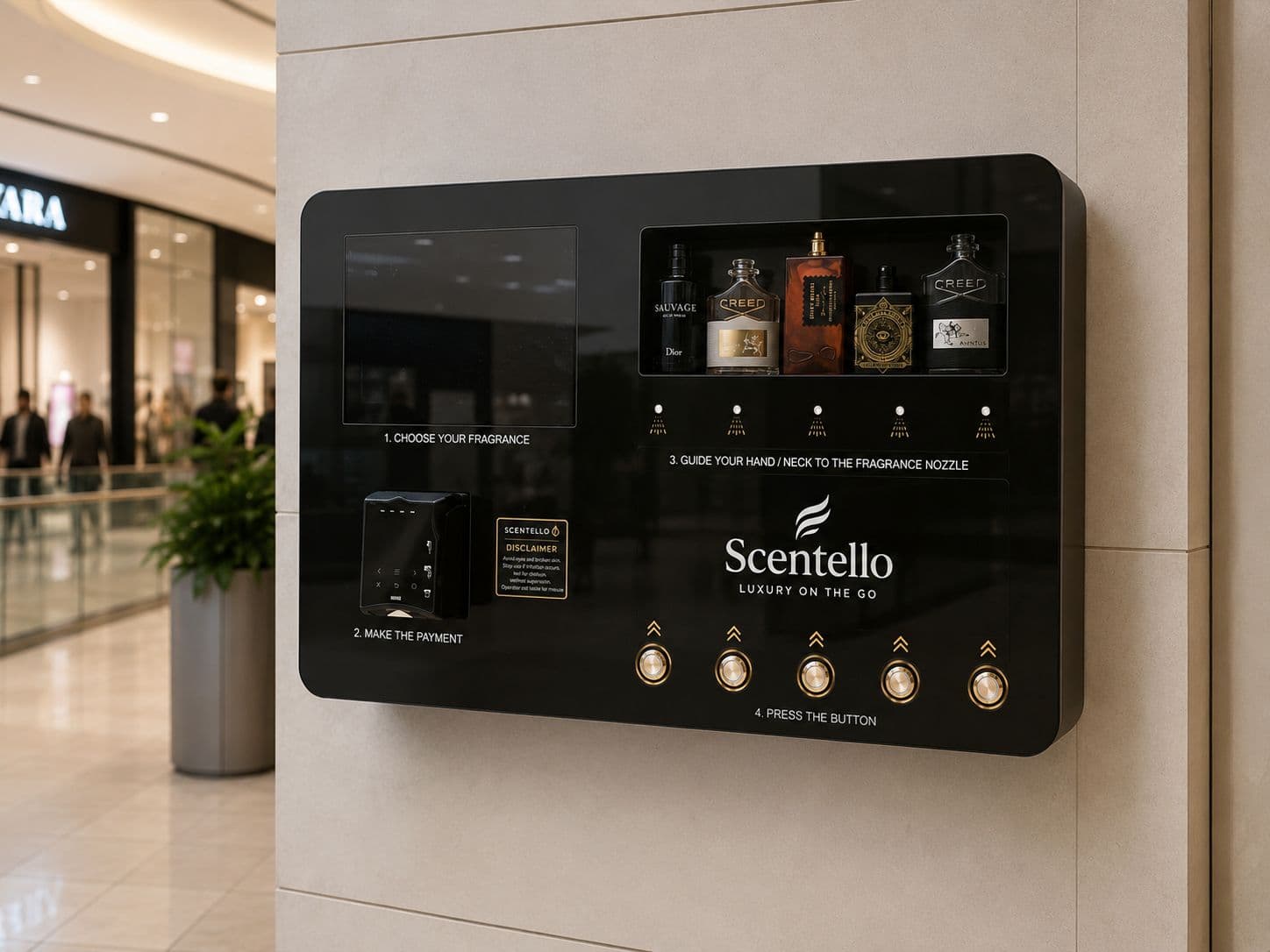 Scentello perfume machine in a high-footfall public space